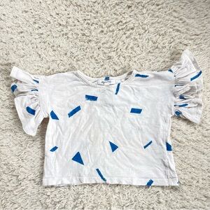 Joah Love Monoprix White and Blue Ruffle Sleeve Top